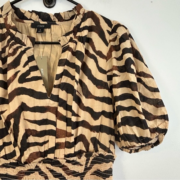 NWT J. Crew Zebra Stripe Smocked Waist Cotton Short Sleeve Midi Dress Size Small - Picture 6 of 12